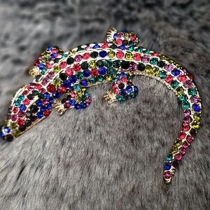 Multicolor Crystal Lizard Brooch